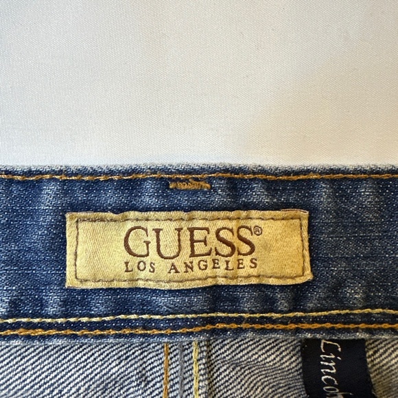 Guess Lincoln Slim Straight Blue Jeans Distressed Los Angeles 1981 Mens 34x32 - Picture 3 of 12